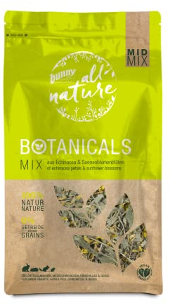 Bunny Nature BOTANICALS Mid Mix – À Base d'échinacée et de Fleurs de Tournesol | 140 g | Complément Alimentaire pour Lapins Nains, cochons d'Inde, Chinchillas et dégus | sans Sucre ajouté