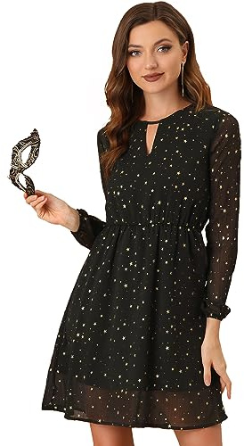 Allegra K Damen Star A-line Dress Kleid in A-Linie mit Sternen
