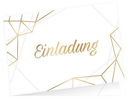 nikima Schönes für Kinder 10 edle Klapp-Einladungskarten Linien Gold inkl. 10 weißen hochwertigen Briefumschlägen - Hochzeit Geburtstag Konfirmation Jubiläum