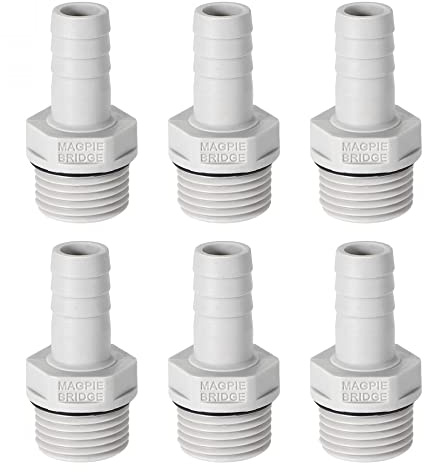 sourcing map PVC Barb Hose Fitting Connector Adapter 12mm or 15/32 Barbed x 1/2 G Male Pipe 6pcs