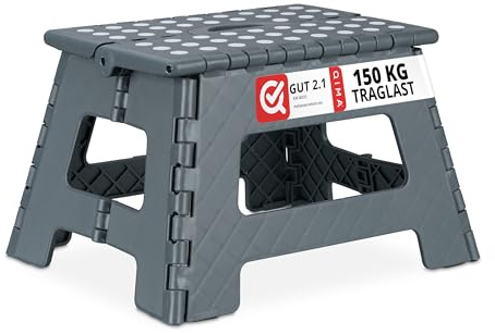 2x Sgabello Pieghevole M, Trasportabile, da Viaggio e Bagno, per Bambini, fino 120 kg Plastica 22 cm, Grigio Scuro