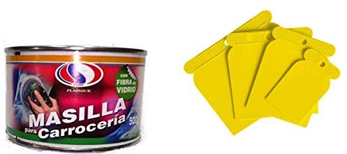 PLAINSUR Masilla para CARROCERIA CON Fibra 500 Gr + Juego ESPATULA CARROCERO Plastico