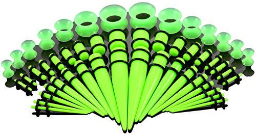 vogem 50 Stück Ohr Stretching Kit 14G-00G/1.6mm-12mm Acryl Dehnstab Taper Plugs Silikon Ohr Tunnels Ear Stretching Kit Ohr Dehnstäbe Tunnel Set Damen Herren