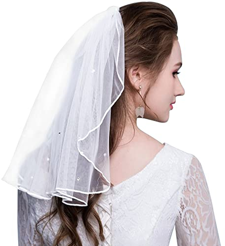 Amerson Eleganter Brautschleier - Kurzer Tüll Schleier mit Kamm für Hochzeit & JGA (Weiß, L45)