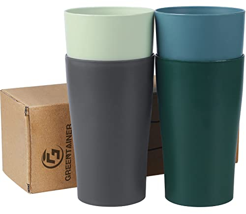 Greentainer 400ml Unbreakable Reusable Drinking Cup, Plastic Coffee, Tea, Water, Beer, Milk, Juice Cup for Adults, Set of 4 Mug Sets, Dishwasher and Microwave Safe