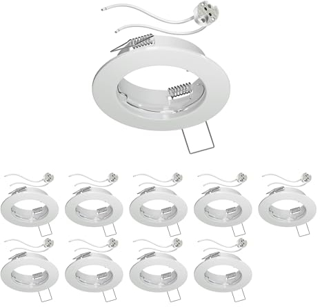 ledscom.de 10 cadres d'encastrement au plafond FERE, rond, blanc brillant (LED/Halogène/MR16/50mm) incl. douille GU5.3