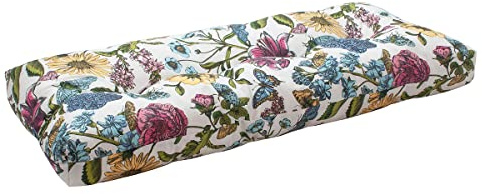 Outdoor Bench Cushion 45 x18 inch with Non-Slip Grips,Water Resistant Porch Swing Cushion,Bench Pillow Pads,Floral Tufted Cushions for Patio Garden Furniture,45 Seat Cushions(Butterfly Flower)