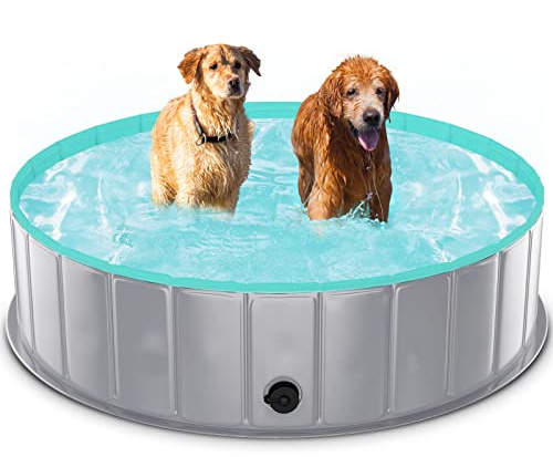 TENXSNUG Piscine pour Chien Pliable, PVC Chien Piscine Baignoire Bassin pour Animaux Antidérapant Bassin de Baignade pour Chiens et Enfants, Gris Clair, 120 x 30 cm