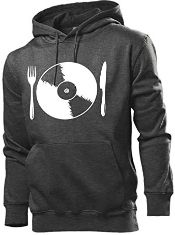 Generisch Sweat-shirt à capuche avec couverts pour homme, Gris foncé chiné., M