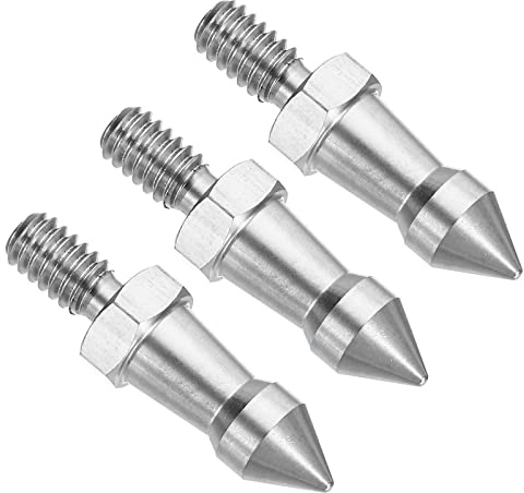 PATIKIL 1/4 Zoll Gewinde Stativ Spike, 3 Pack Kamerastativ Erdspieß Schraube Edelstahl Spike Mount Adapter für Einbeinstativ Stil 2, Silber