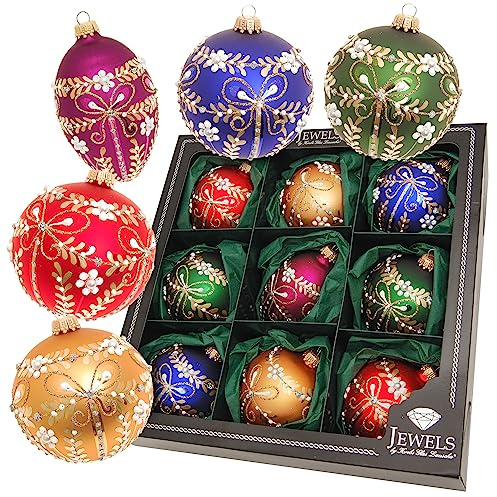 Krebs Glas Lauscha - Weihnachtsdekoration/Christbaumschmuck aus Glas - Weihnachtsbaumanhänger - Farbe: Gold, Rot, Blau, Grün, Purpur - 9 Stück - Größe: 8-10 cm