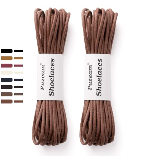 Puzeam 2 Paires de 3mm Lacets Ronds pour Chaussures Cirés Fin Brun 80 cm