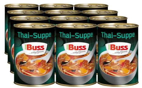 Buss Asia Suppen - Leckere Thaisuppe Bangkok - Suppe mit Gemüse, Glasnudeln und Hühnerfleisch - Schnelle Fertiggerichte zum Aufwärmen in Mikrowelle & Topf - 12 x 400g