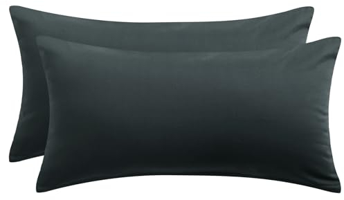 Aisbo Kissenbezug 40 x 80 Baumwolle 2er Set - weiche Kopfkissenbezug 40x80 Anthrazit mit Reißverschluss, 40x80cm Grau Pillow Cover Pillowcase