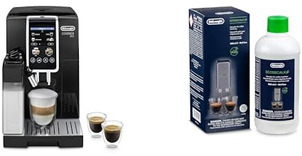De'Longhi Dinamica Plus ECAM382.70.B, Kaffeevollautomat für Kaffeebohnen, Cappuccino-Maschine mit LatteCrema Hot, Espresso-Maschine mit 18 Rezepten, 3,5 TFT-Display, Schwarz mit DLSC 500 Entkalker