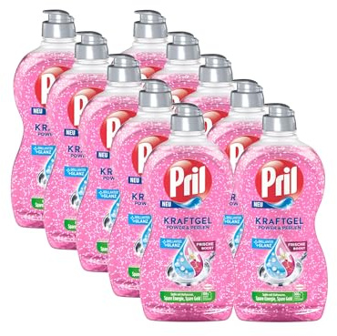 PRIL Kraft Gel Power & Perlen (10x 450 ml), Handgeschirrspülmittel mit hoher Fettlösekraft, für sauberes Geschirr mit brillantem Glanz und Frische-Boost