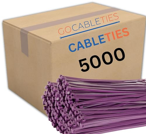 Gocableties Purple Cable Ties, 200mm x 2.5mm, Bulk Pack of 5000, 8” Premium Nylon Zip Ties, Multi-Purpose Plastic Tie Wraps, Secure Self-Locking Mechanism, for Home, Garden, Office and DIY