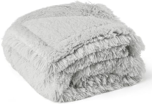 BEDSURE wasserdichte Hundedecke für kleine Hunde - 60 x 80 cm Langer Plüsch Hundedecke waschbar, Haustier Decke flauschig und weich, Schutzdecke Hundesofa, Katzendecke für Katzen, Hellgrau