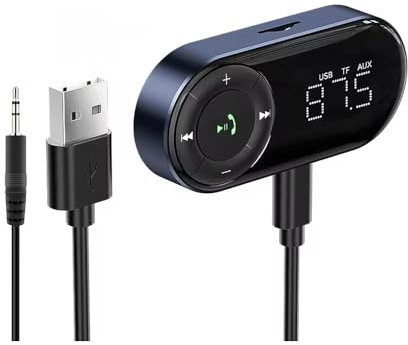 eppfun CR01 Trasmettitore FM,ricevitore Bluetooth 5.2 per auto con display a LED,alimentazione USB-C,supporto uscita Aux e riproduzione musicale su scheda microSD