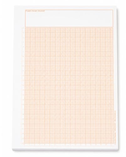5x Millimeterpapierblock DIN A4, 50 Blatt, 1 mm Raster orange, Lineale | Millimeterpapier, DIN A4, 80 g/m2, 50 Blatt
