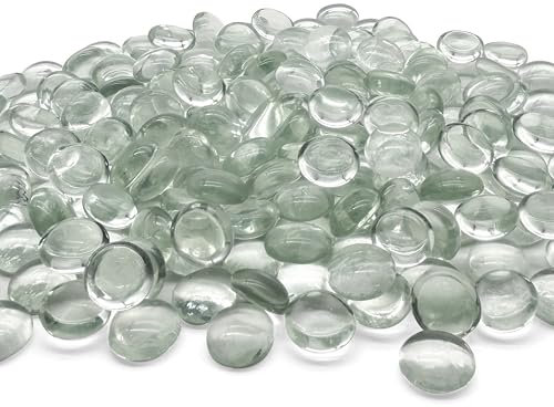 Oiiurly Glass Pebbles 900g Approx.230 pcs Glass Beads for Vases Flat Decorative Glass Stone as Pure as Crystals about 17-20mm of Diameter Glass Gems for Vases Aquarium(Transparent)