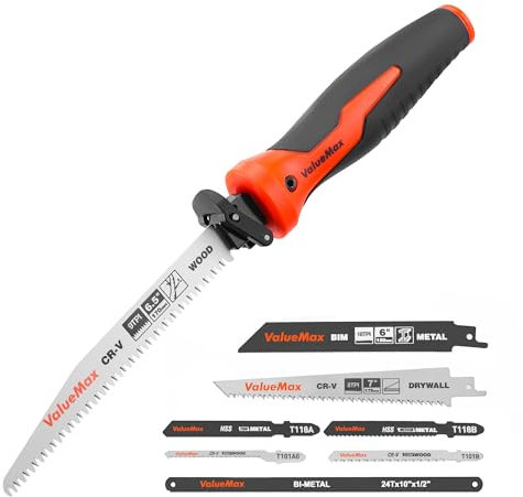 ValueMax Sega manuale multifunzione 8-in-1, impugnatura con 8 lame da sega, manico ergonomico, struttura sicura, ideale per tagliare legno, metallo e cartongesso.