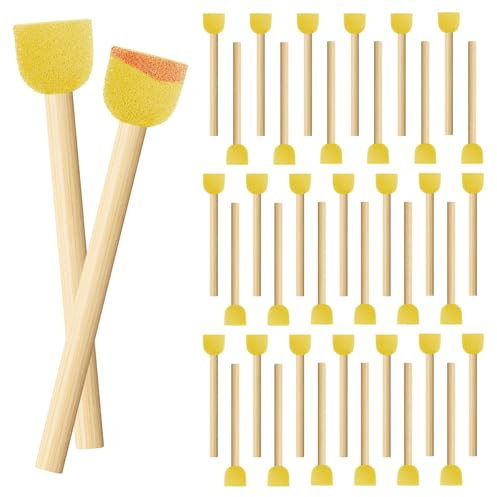 Molain 40pack Malschwamm-Pinsel, Runder Schwamm, Schaumstoffpinsel Holzgriff Schaumstoffpinsel Schaumstoffpinsel Zum Malen Basteln DIY Kunst Und Handwerk Acrylmalerei Stempel Malwerkzeuge(Gelb)