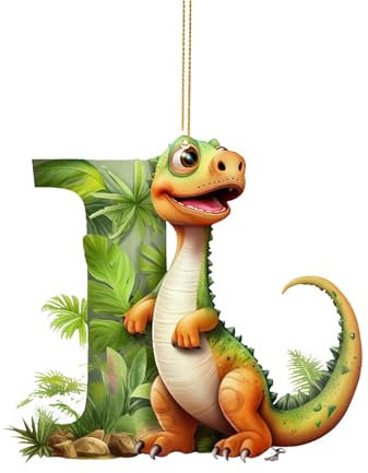 26 Buchstaben Dinosaurier Hängende Ornamente Nachname Jahr Rund Acryl Cartoon Dinosaurier Anhänger Weihnachtsbaum Ornamente Lustige Weihnachtsdekorationen Ornamente (I)