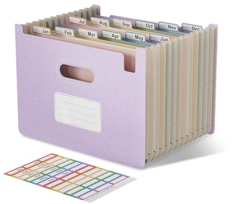 EcoStash Dokumentmapp A4 12 fack, vetehalm fläktmapp sorteringsmapp färgglad mapp organisatör, dragspel mapp, upprätt och ovanpå, BPA-fri, tillbaka till naturen, hälsosamt liv-lavendellila