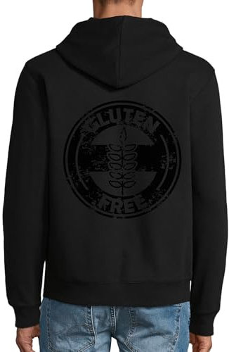 Sweat à capuche en coton mélangé avec logo sans gluten et fermeture éclair, noir, Noir , L