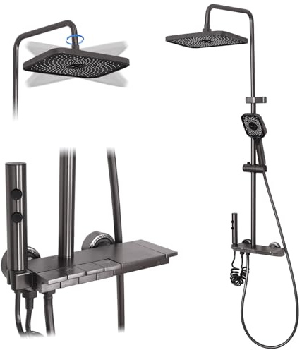 Dnkelar Duschsystem, Regendusche mit Armatur, Kopfbrause Duschset, Regendusche Set, Duscharmatur Komplettset, Duschstange Mit Brause, 3 Modus Handbrause (Grau)