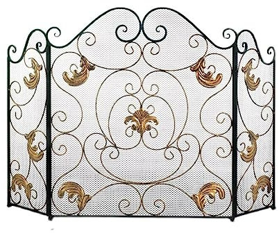 CCKUHN Kaminschirm Kaminschirm Dreifach schmiedeeiserner Gitter-Funkenschutz Kamin Wohnzimmer Metallgeflecht Kaminabdeckung Moderner Kaminschirm (A)