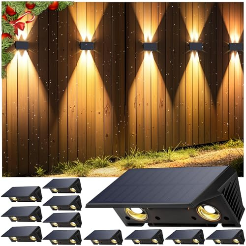 IIRARA wandleuchte solar außen solar wandleuchte aussen solarlampen Nach Oben und Unten Beleuchtet 4 LEDs IP67 Wasserdichte Solarleuchte für Garten Balkon Terrasse Treppen Warmweiß 12er