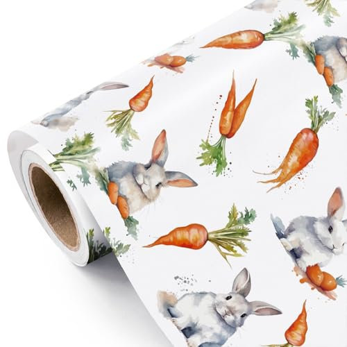 WRAPAHOLIC Oster-Geschenkpapierrolle – Mini-Rolle – 43,2 cm x 5,2 m – Osterhase und Karotten-Design, perfekt für Frühlingsparty, Babyparty, Urlaub