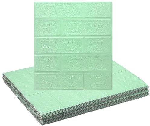 sourcing map 20pcs 3D Brick Effect Wall Panels 29 sq.Ft Coverage Peel and Stick Brick Wall Tile, 13.8x15.2 Waterproof Brick Design Wallpaper Backsplash, Light Green