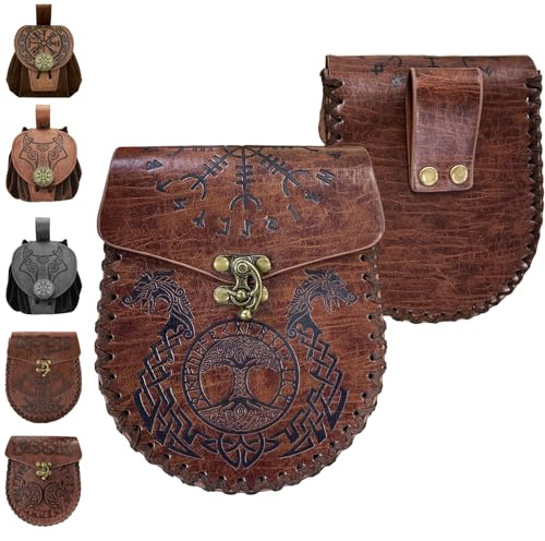 AUNGKWANG Bourse Porte Monnaie en Faux Cuir Embossé MéDiéVal, Medieval Bourse Porte Monnaie, Imprimé Graphique Double Dragon, Parfait pour Les Hommes, Unisexe, Les Costumes d'halloween Et Le Cosplay