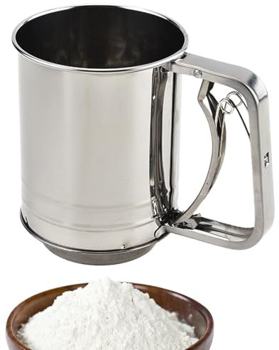 Colador de harina de acero inoxidable – Colador de harina de cocina de azúcar en polvo para hornear, colador de harina para hornear pasteles, pasteles, pastelería | Colador de harina y azúcar