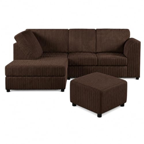 Anglo L-Shaped Left-Hand Corner Sofa, Jumbo Cord Sectional Couch, Deep Seat & Back Cushions, Sturdy Wooden Frame, Washable Covers, Comfortable Fixed Backrest Sofa for Living Room