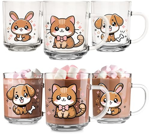 Glasmark KROSNO 1992 Tasse Trinkbecher Kinder Kindergläser Set 6 Stück Becher Glas 230 ml mit Tiermotiven Transparent Spülmaschinenfest