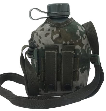 Water Canteen - Borraccia per l'idratazione all'aperto, fiaschetta militare | Portabibite isolato da 1 litro con tracolla per il trasporto, custodia mimetica resistente per arrampicata, zaino in
