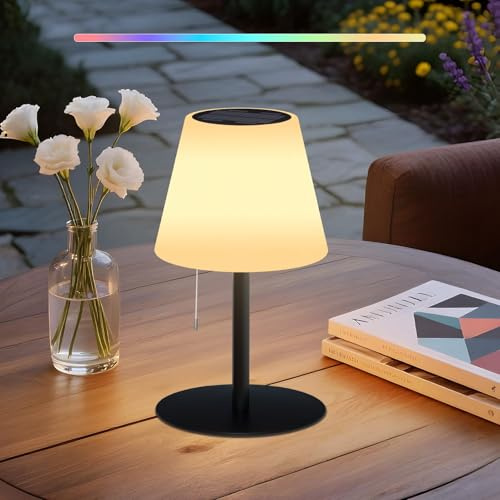 MALUX Solar Tischlampe, Solartischlampen mit Lichtsensor Solar Tischleuchte Outdoor, IP44 Wasserdicht, 2-in-1 Solarladung & USB Aufladung, Aufladbar Solarlampen für Innen/Außen Garten Terrasse