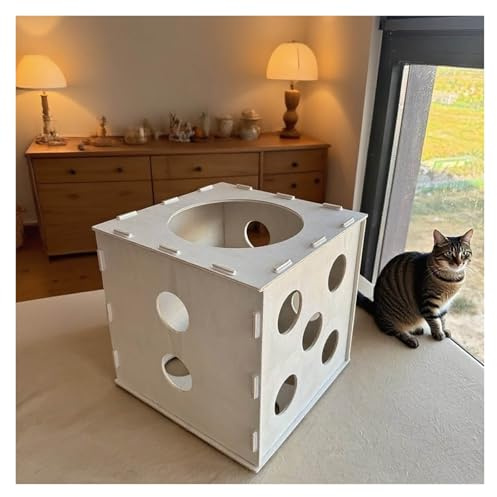 Maison pour Chat Empilable en Bois Massif – Condo Modulaire DIY pour Animaux avec Panneaux Amovibles, Cube en Bois Facile à Assembler pour Chatons, Lapins et Petits Animaux – Maison d’Intérieur Nature