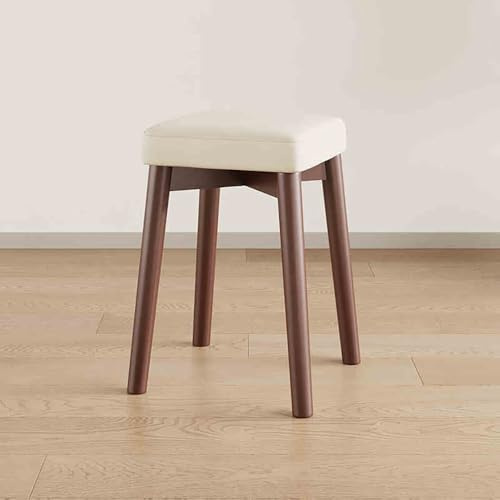 Taburetes de madera apilables modernos de 45,7 cm, sillas acolchadas sin respaldo con patas antideslizantes, ideales para el hogar, oficina, cocina, escuela, acabado crema de nogal