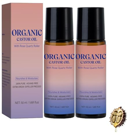 50ml Natürliches Rießkörper Essenz Öl, Roller Ball Rizinus öl, Reines Rizinusöl Organic für Haut und Körperpflege Massageöl Öl, Faltenreduzierendes Und Straffendes Für Augen, Falten, Tränensäcke (2)
