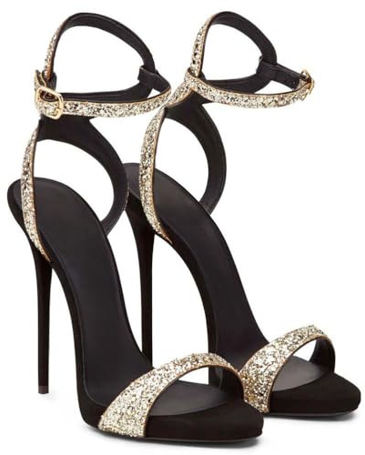 KKdhsfy 12 cm damsandaler med hög klack öppen tå stilettos klackade sandaler, Guld, 40 EU