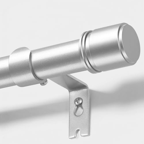 HOTOZON Gardinenstange Silber, 80-218 cm Vorhangstange Ausziehbar, 25 mm Durchmesser, Gardinenstange Verstellbar Metall, mit Kappenknäufen, Halterungen, Vorhang Stange für Fenster, Schlafzimmer