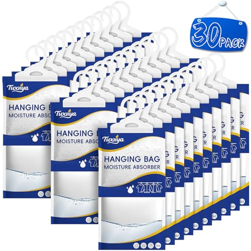 TUXIYA Moisture Absorbers 30 Pack,Hanging Closet Dehumidifier Bags,Moisture Absorbing Bags, Desiccant,Moisture Absorbing Bags for Closet,Wardrobes,Bedrooms, Bathrooms