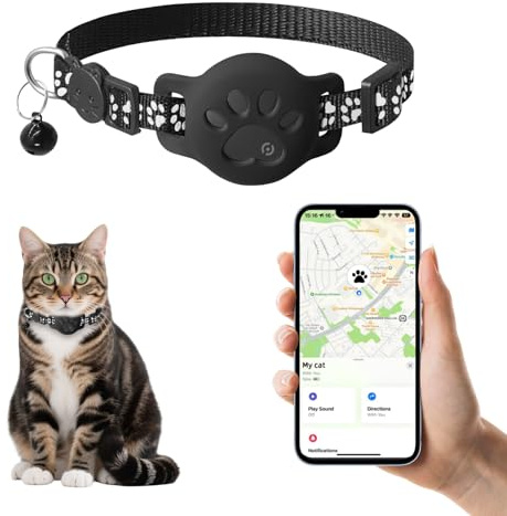 Smart Bluetooth Tracker for Android – Certified for Use with Google Find My, Black GPS Tag for Cats, Dogs, Keys, Luggage & More – Pet Locator, No Subscription(Black)