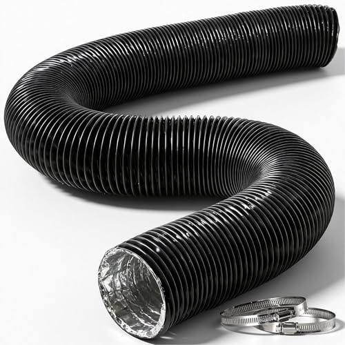 INMOZATA 100mm Aluminium PVC Ventilation Ducting,5m Exhaust Hose | 2pcs Clamps,Flexible Ventilation Hose Tumble Dryer Vent Hose for Diesel Heater, Exhaust Hose,Range Hood,Hydroponics
