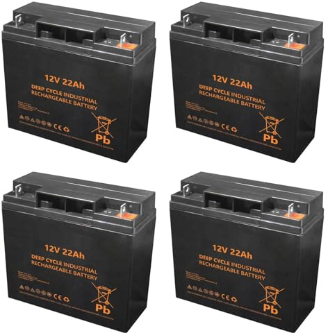 4x 12V 48V 22Ah Batteria piombo ermetica, per uso ciclico, dimensioni 181 × 77 × 167 mm, ideale per sostituire batterie 18Ah e 20Ah, compatibile per trazione elettrica e sistemi di back up, UPS